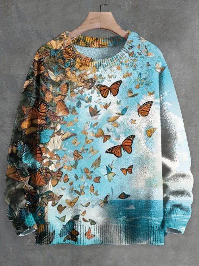 Men's A Group Of Fluttering Butterflies Print Knit Sweatshirt