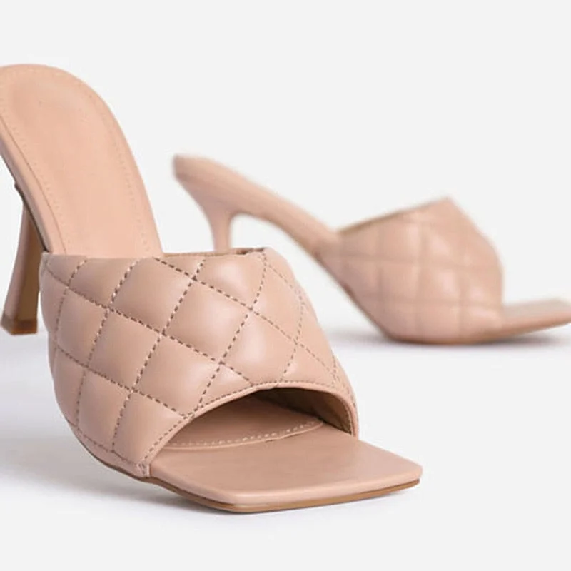2020 Summer Square toe Women slippers Fashion Thin heeled Ladies Mules Elegant Female High heels Outside Slides Women Sandals 42