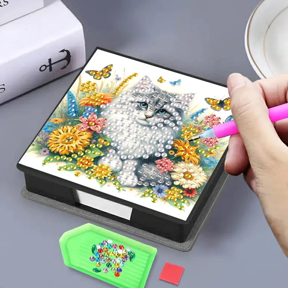 DIY Flower Cat Diamond Painting Memo Pad Holder Mosaic Kit for DIY Art Craft