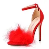 Fluffy Peep Toe Stilettos with Fur Feather