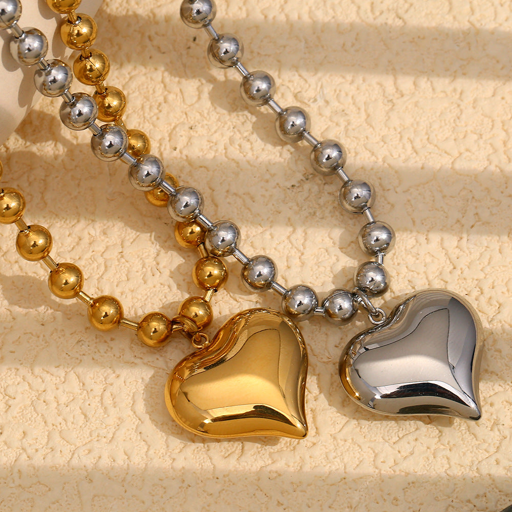 Fashion Niche Personality Pendant Stainless Steel 18K Gold Plated Sweet Round Bead Love Necklace For Women