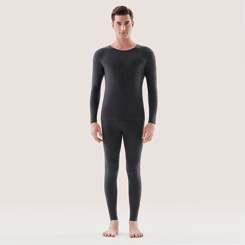 Men's Warm Silk Cashmere Midweight Round Neck Thermal Underwear Set REAL SILK LIFE