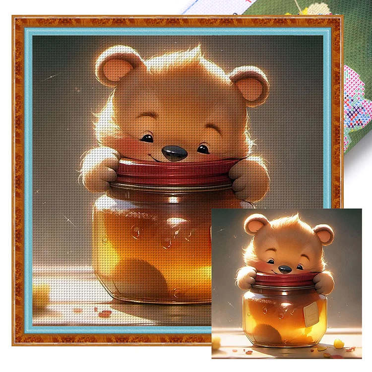 【Huacan Brand】Honey Bear 18CT Stamped Cross Stitch 30*30CM
