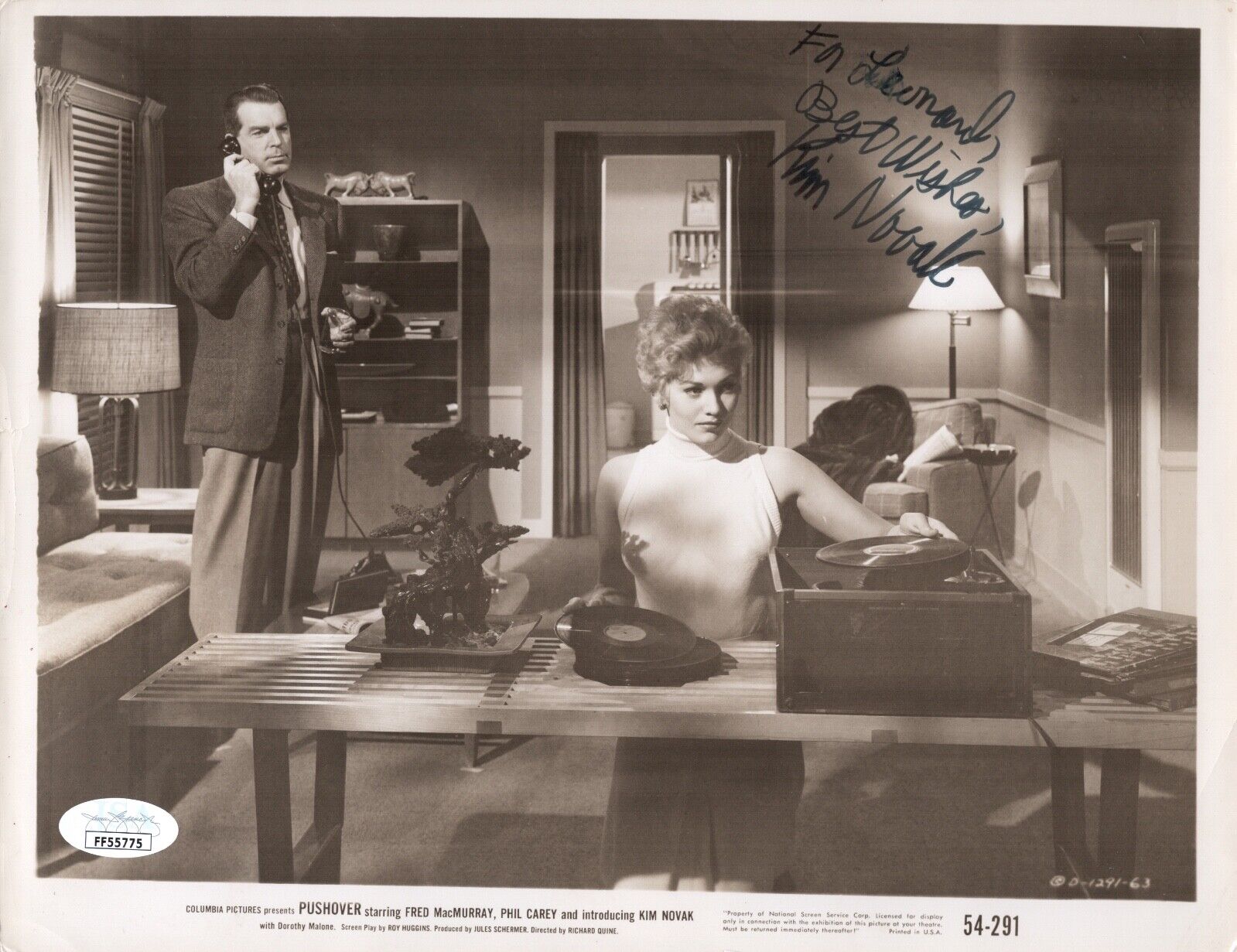 KIM NOVAK Signed PUSHOVER 8x10 Original Press Photo Poster painting IN PERSON Autograph JSA COA