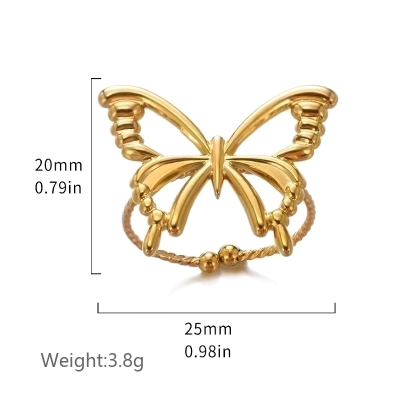 Sweet Minimalist Butterfly 304 Stainless Steel Plating Hollow Out Rings