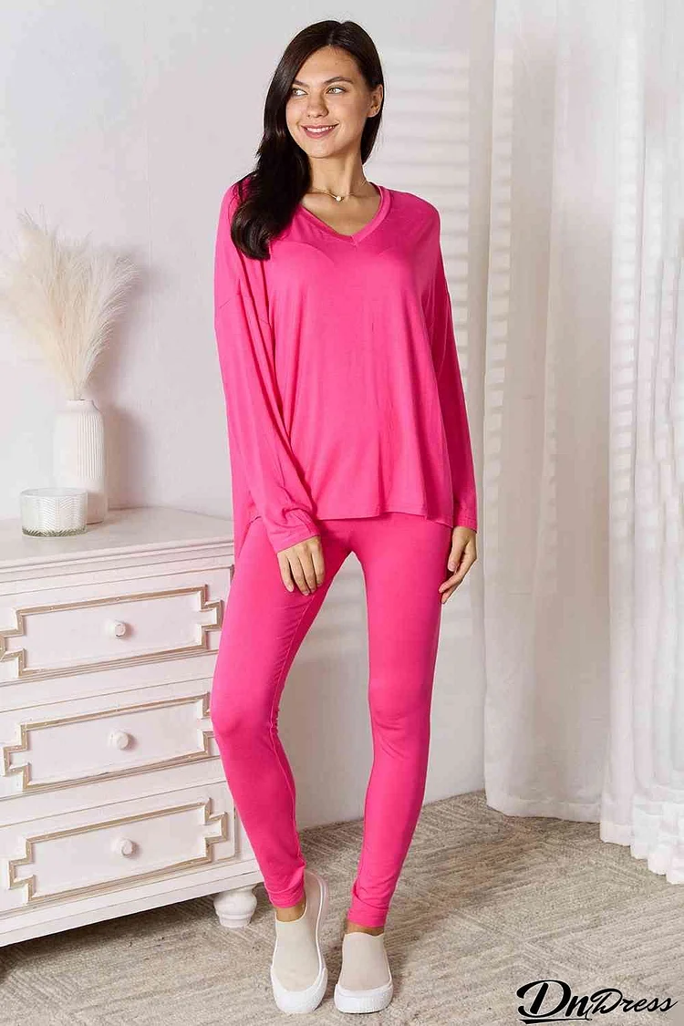 Basic Bae Full Size V-Neck Soft Rayon Long Sleeve Top and Pants Lounge Set