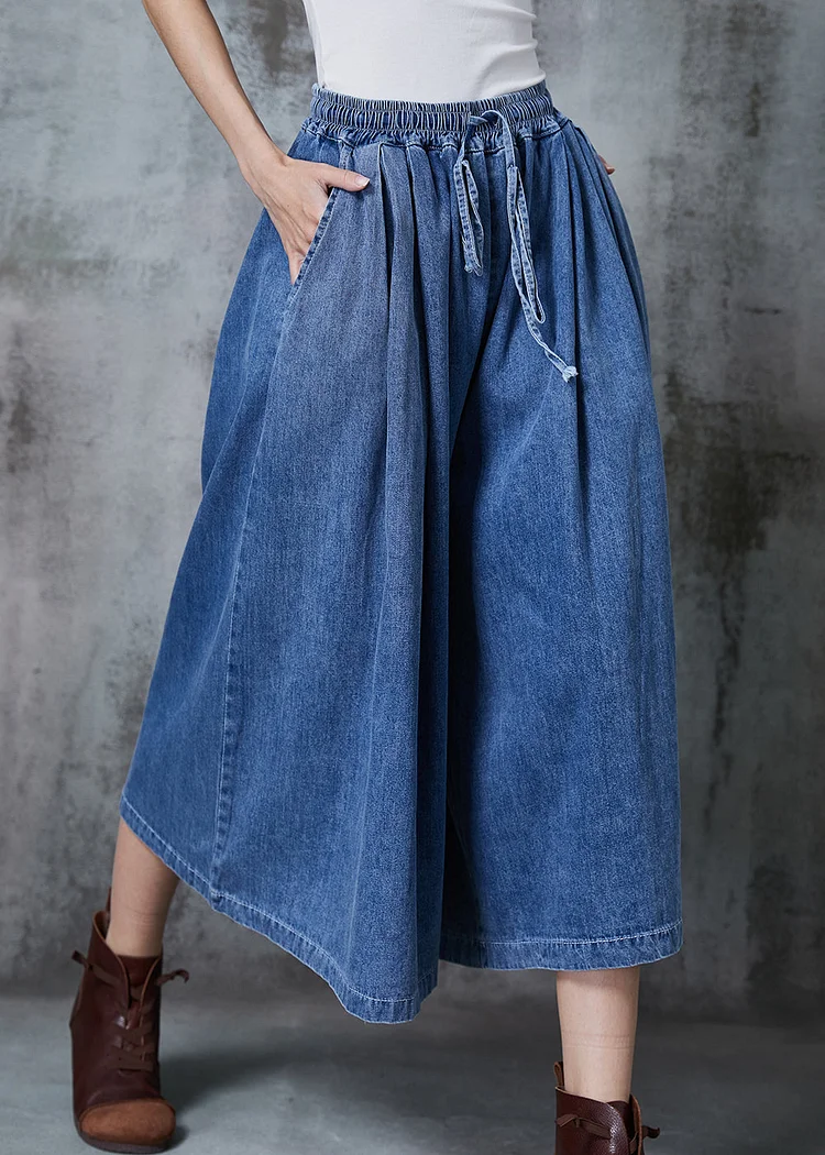 French Blue Oversized Denim Wide Leg Pants Summer