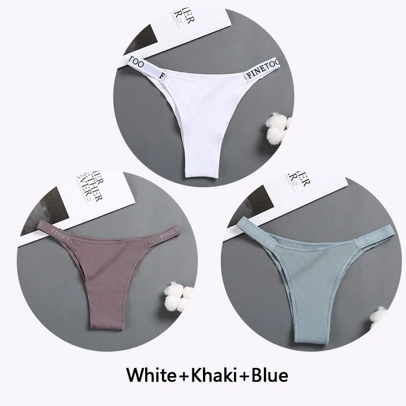 FINETOO 3Pcs/set Women Thongs Fashion Letter Cotton Panties M-XL Female Underpants Ladies Sexy Underwear Women Bikini Panty New