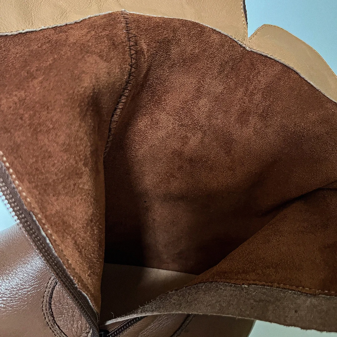 Yyvonne Martin Boots New Autumn And Winter Flat Bottom Mid-Sleet Boots Head Cowhedal Cowhed Vintage Round Head Knight Single Boots