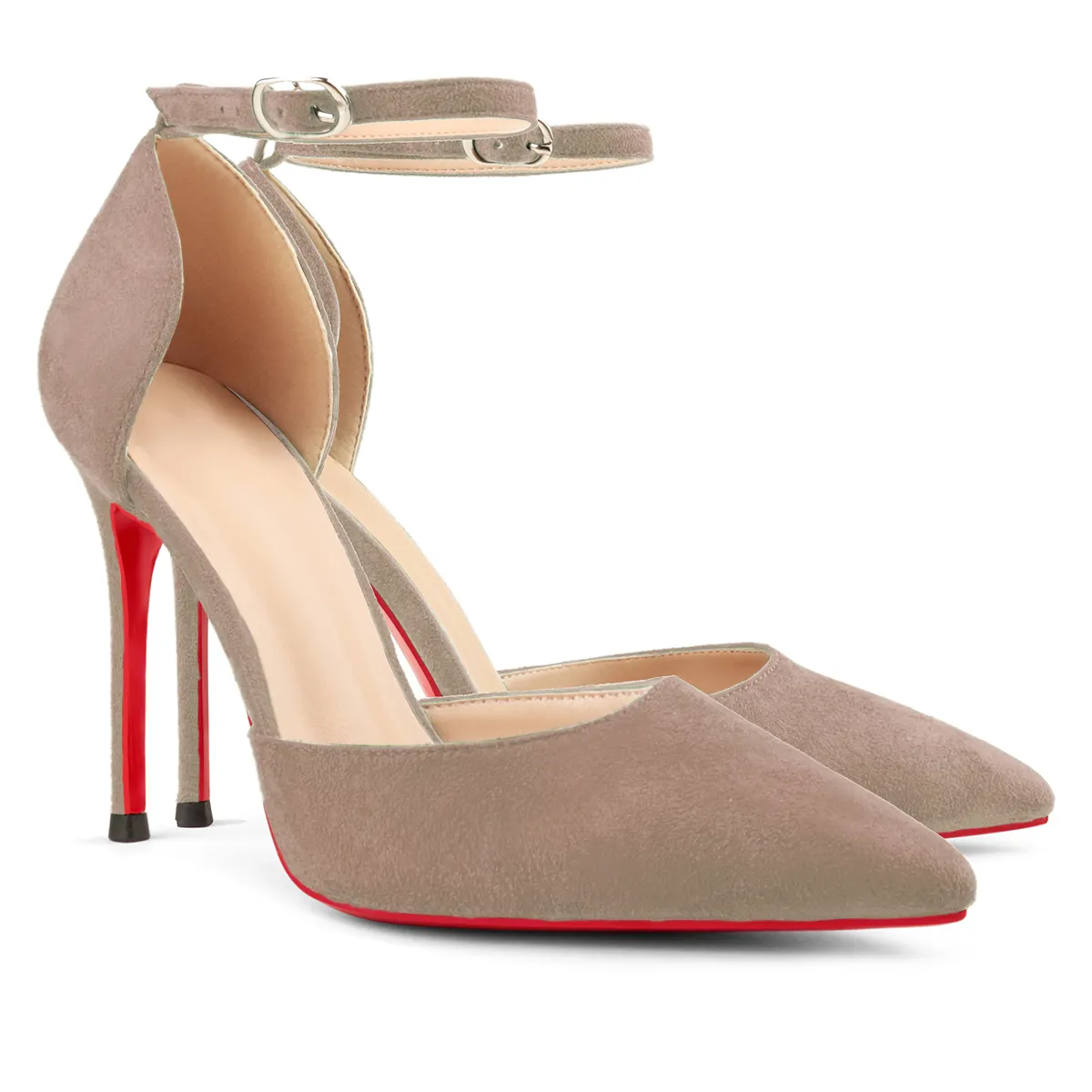 100mm Women&rsquo;s High Heels Ankle Strap Pointed Toe Suede Pumps Wedding Party  Sandals-vocosishoes