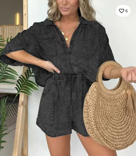 Women's Casual Washed Denim Tencel Set elevenforest