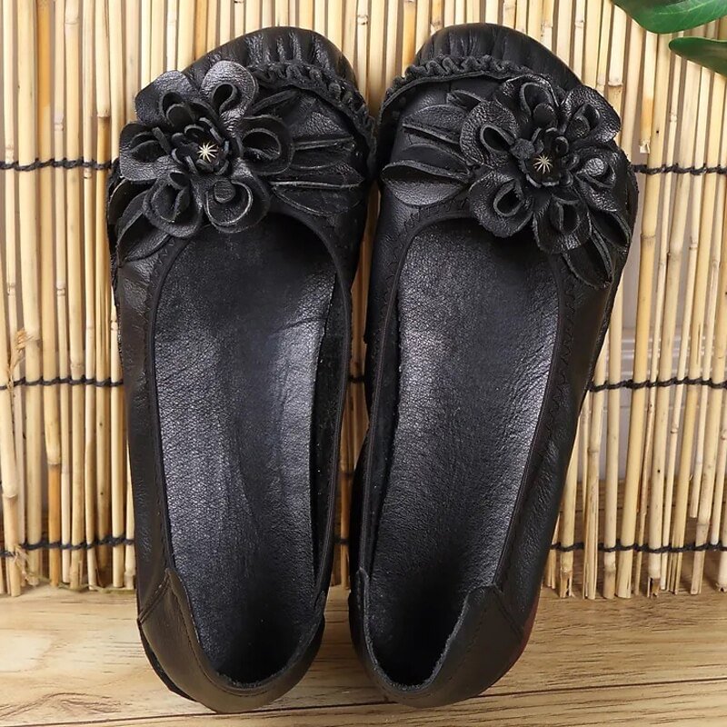 Ethnic Loafers Luxury Genuine Leather Women's Flat Shoes Slip on Oxford Flower Women 2021 Cozy Casual Moccasins Female