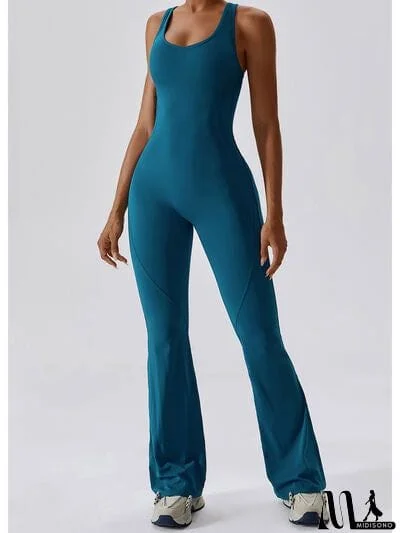 Cutout Wide Strap Bootcut Active Jumpsuit