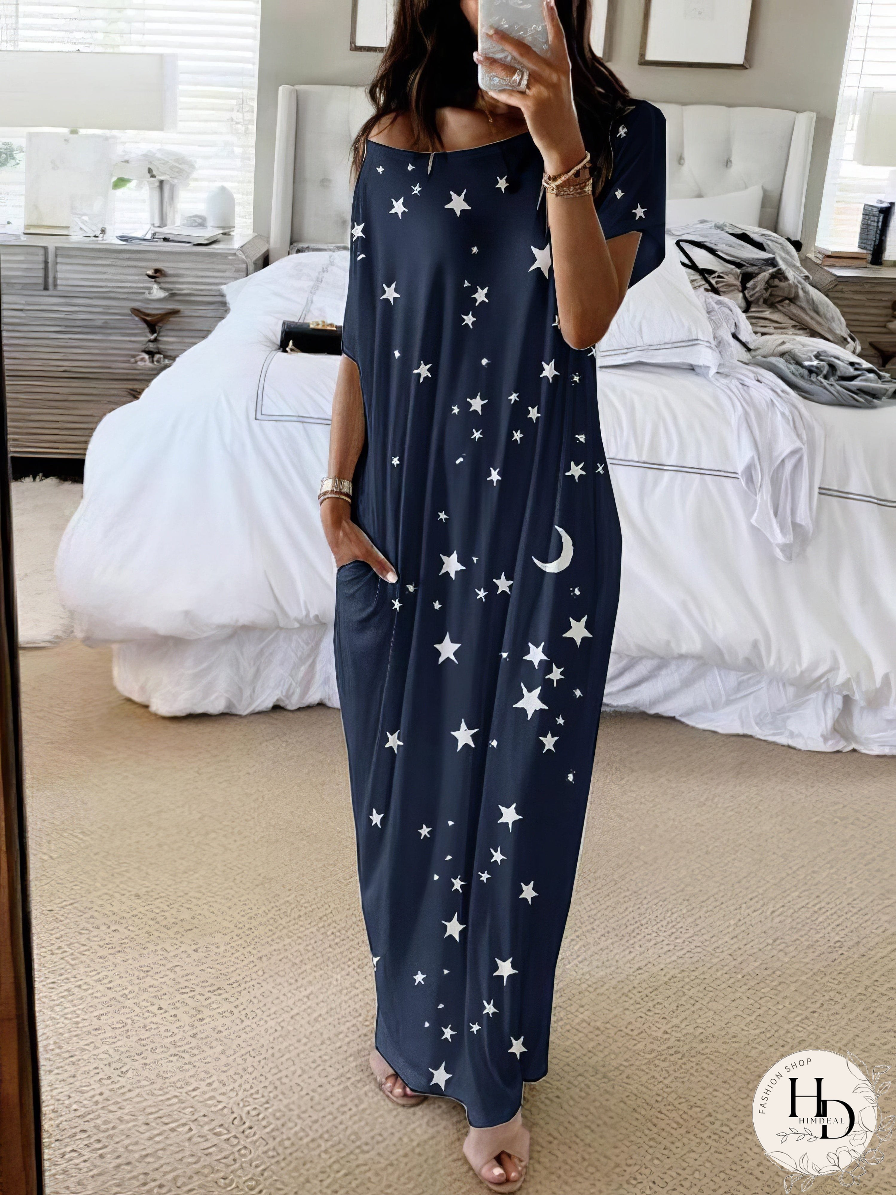 Starry Night Short Sleeve Maxi Dress