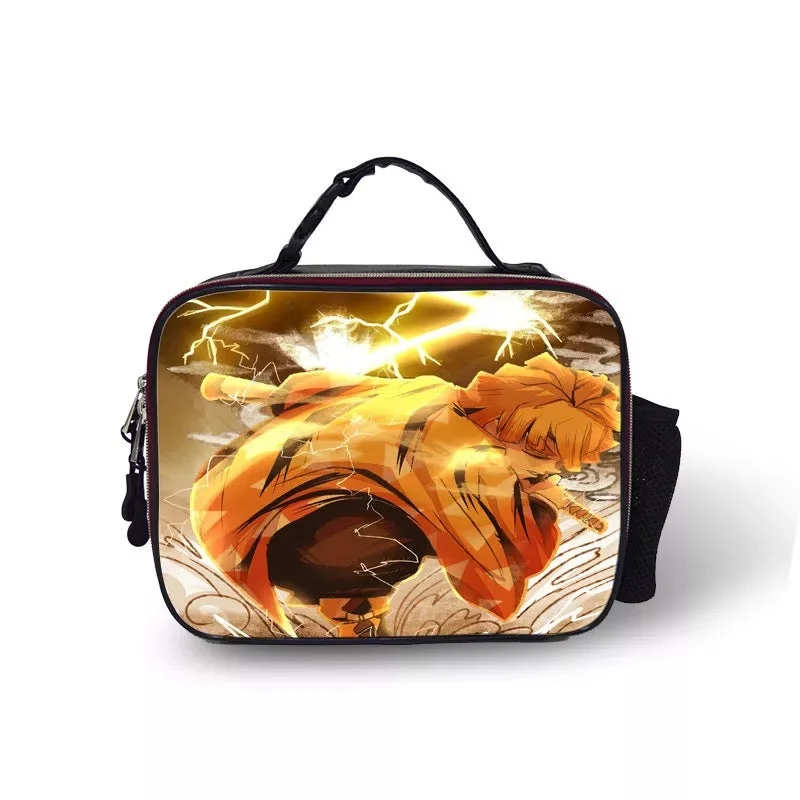 Buzzdaisy Demon Slayer Kimetsu no Yaiba #20 PU Leather Portable Lunch Box School Tote Storage Picnic Bag