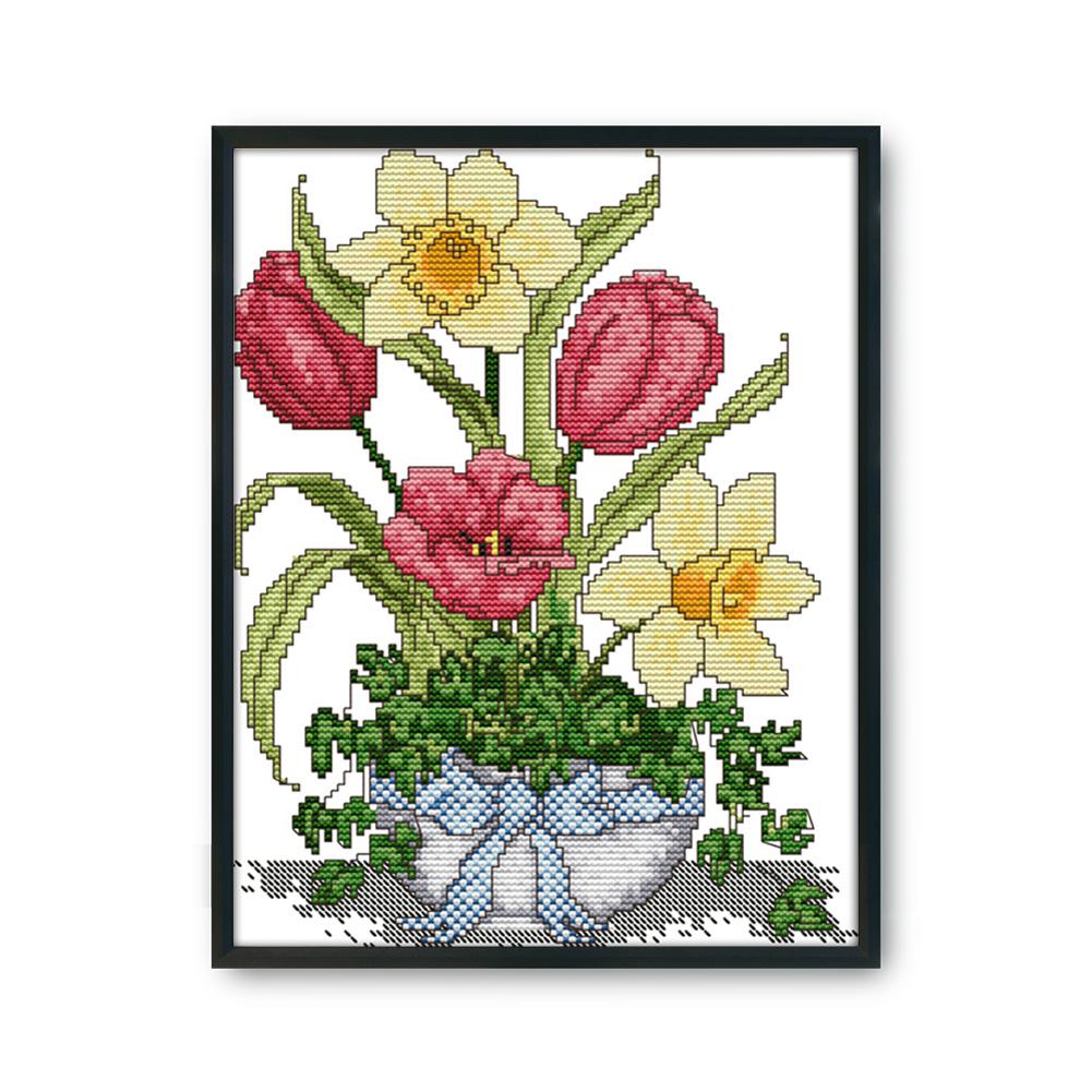 

Spring vase - 14CT Stamped Cross Stitch - 22*30cm, 501 Original