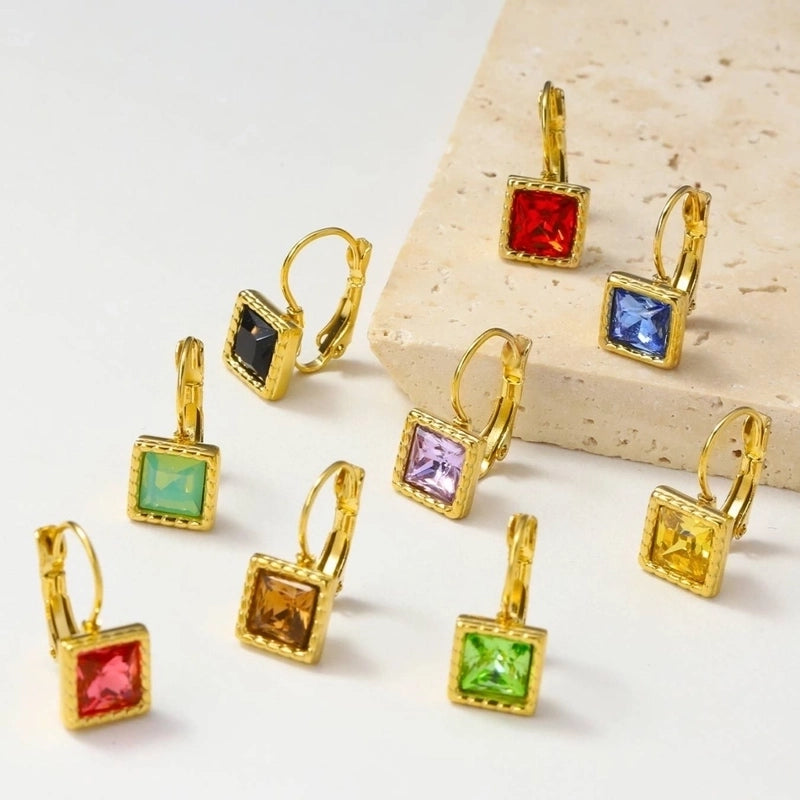 1 Pair IG Style Retro Geometric Inlay Titanium Steel Zircon 14K Gold Plated Earrings