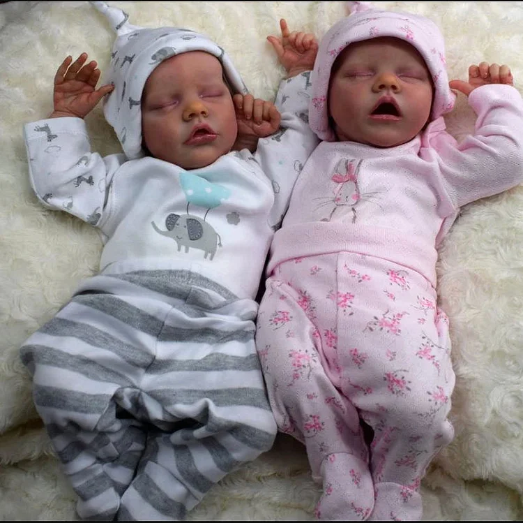 [Adorable Twins]17'' Lifelike Realistic Twins Sisters Renata and Jayleen Reborn Baby Doll Boy and Girl By Dollreborns®