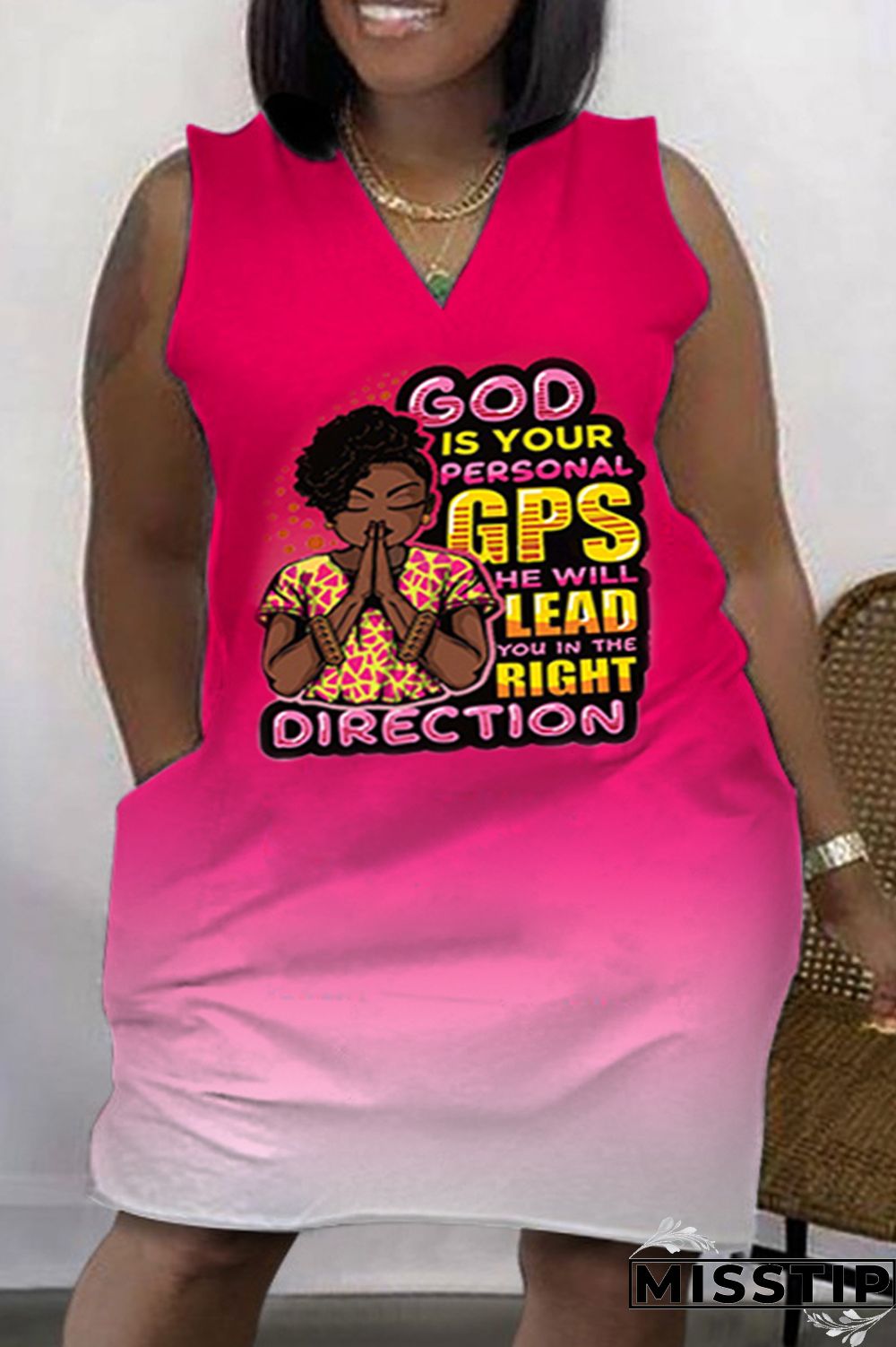 Green Fashion Casual Print Patchwork V Neck Sleeveless Plus Size Dress