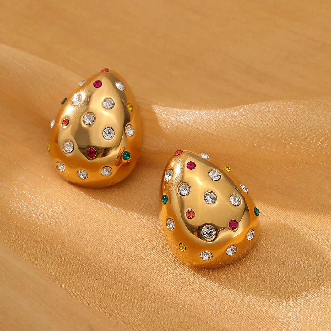Vintage Diamond Golden Chubby Drop Fashionable Titanium Steel Earrings