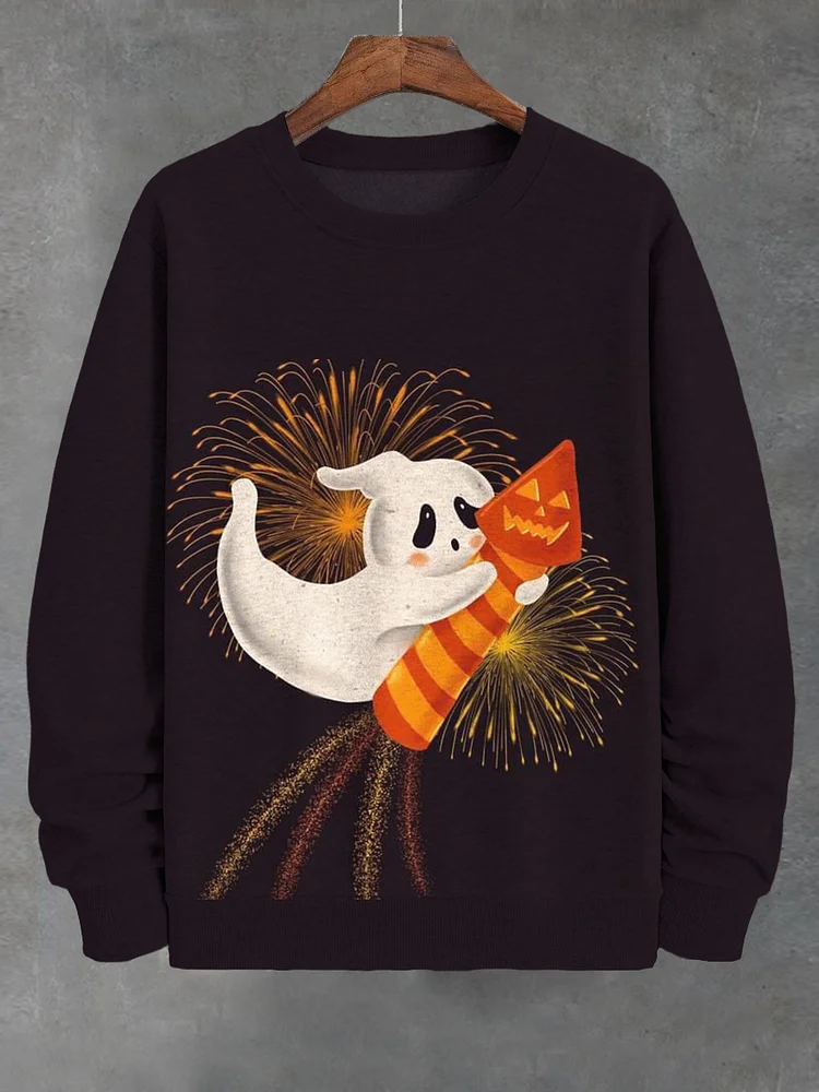 Men's Cute Ghost And Fireworks Art Print Casual Sweatshirt