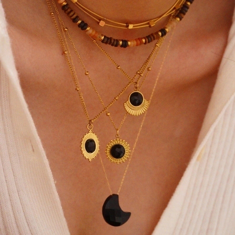 Minimalist Moon Natural Stone Titanium Steel Necklace In Bulk