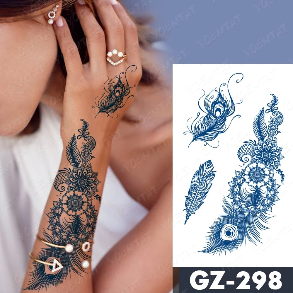 Juice Lasting Waterproof Temporary Tattoo Stickers Lotus Totem Flower Mandala Flash Tattoos Ink Fatima Hand Body Art Fake Tatto