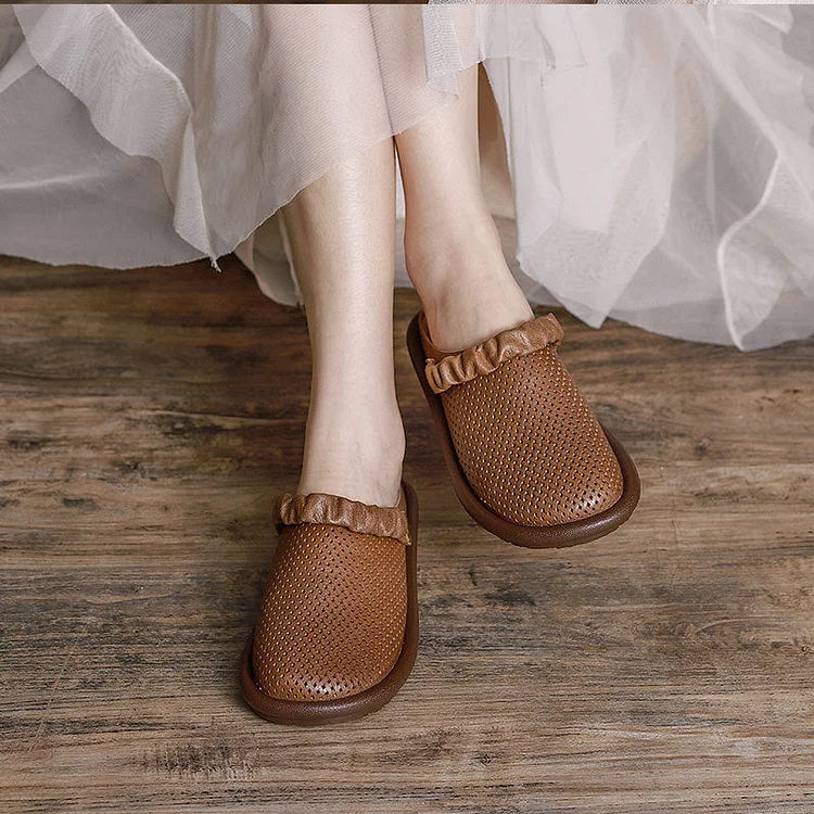 Women Vintage 2022 Hollow Leather Casual Sandals/Slippers