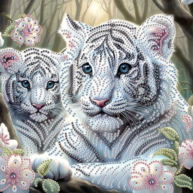 White Tiger 30*30cm (Canvas) Special Shaped Drill Diamond Painting gbfke