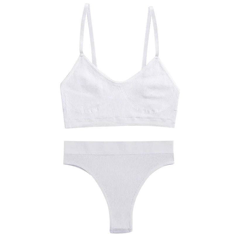 Women Bra Set Sexy Lingerie Female Underwear Bralette Ribbed Tops Girls Fashion Brassiere Basic Stretchy Tank Crop Tops Suit