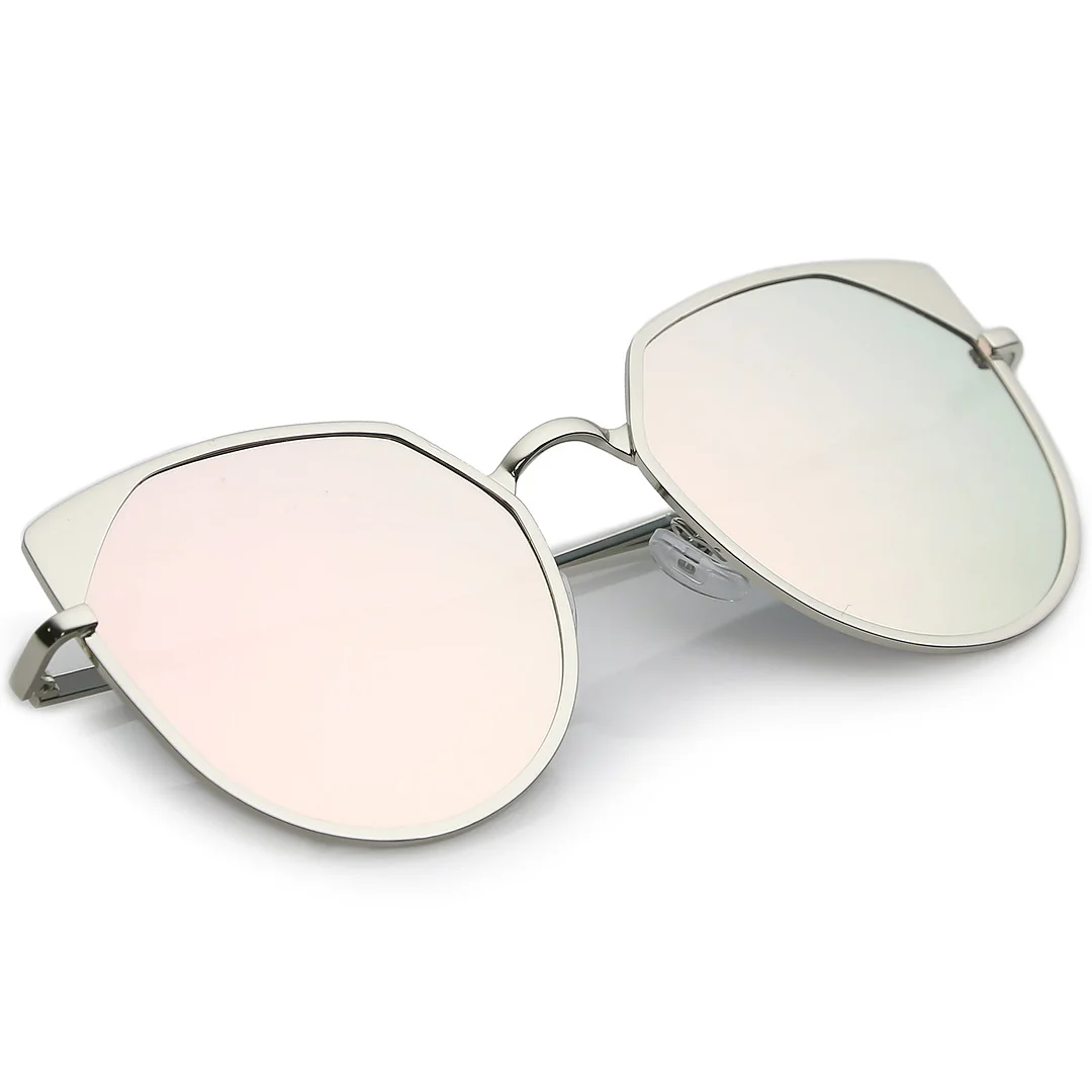 Women's Oversize Cat Eye glasses With Pink Colored Mirror Flat Lens 59mm