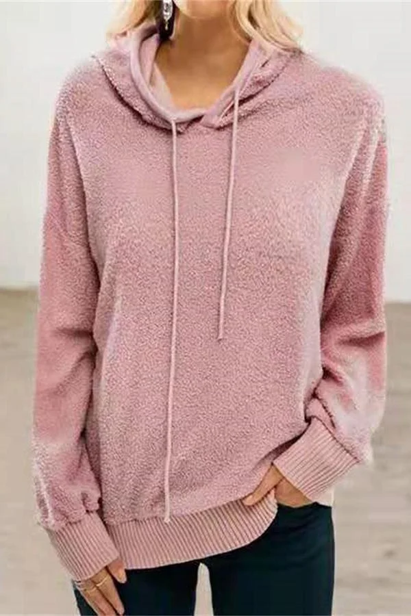 Long Sleeve Solid Color Hooded Sweatshirt-Allyzone-Allyzone
