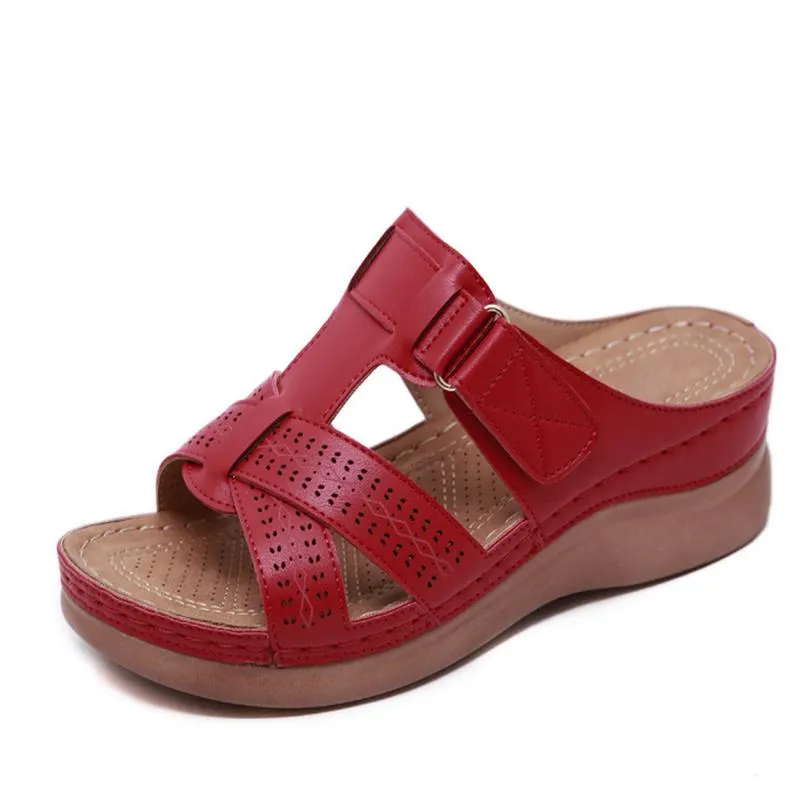 Yyvonne Womens Sandals Summer Wedges Shoes Adult Open Toe Slip On Comfy Slippers Solid Color Buckle Beach Shoes For Lady 2023 Sandalias