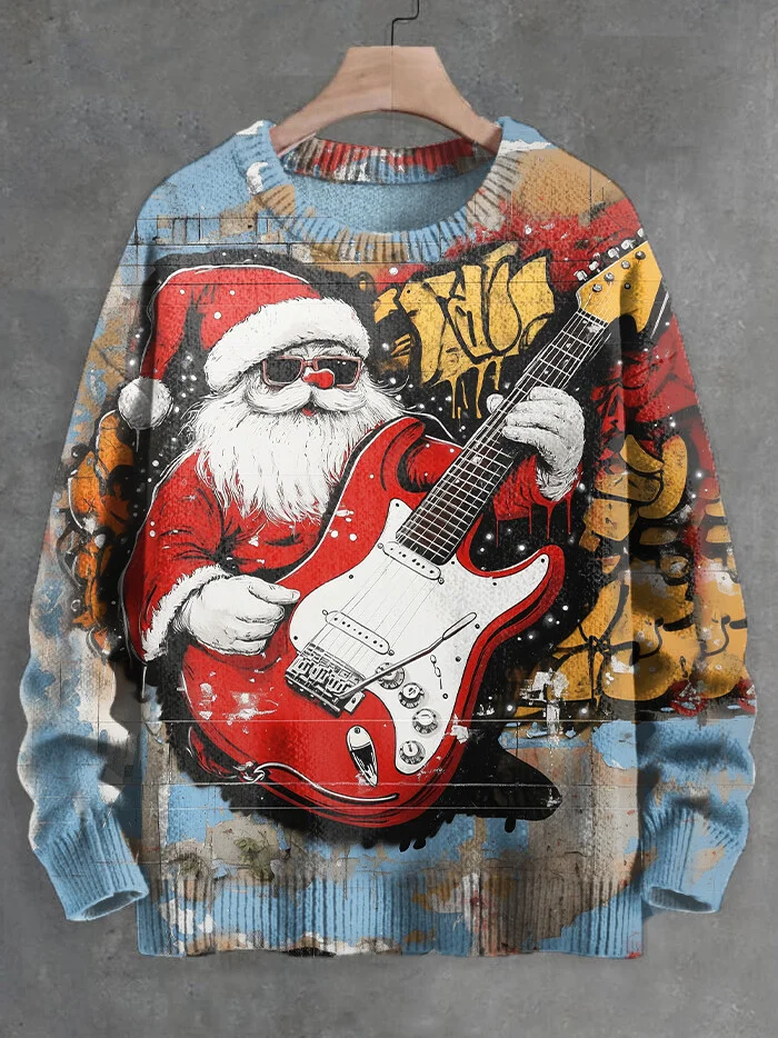Men's Rock Santa Graffiti Art Knit Sweatshirt