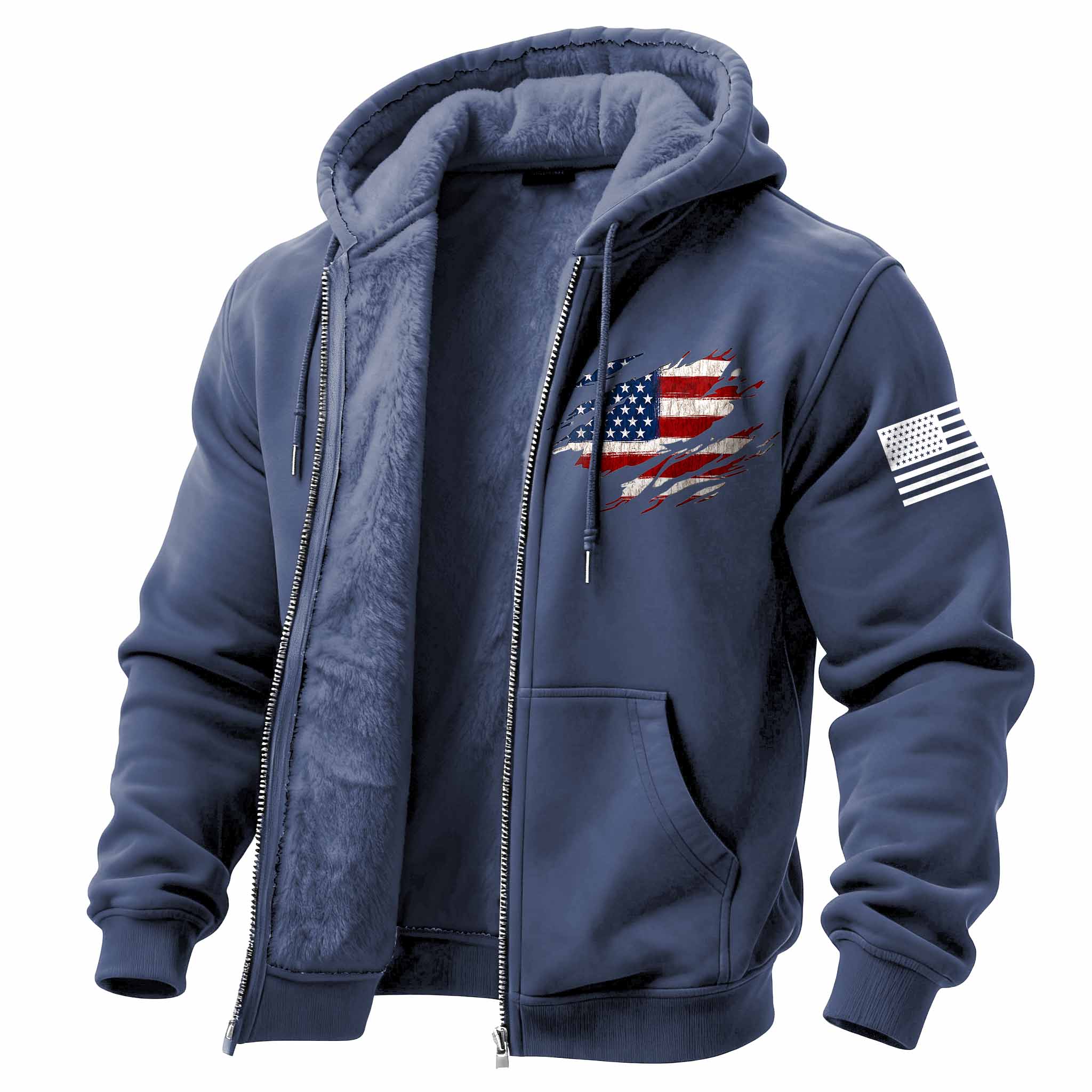 Men's Vintage American Flag Patriotic Fleece Pocket Full Zip Long Sleeve Hoodie Jacket