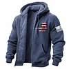 Men's Vintage American Flag Patriotic Fleece Pocket Full Zip Long Sleeve Hoodie Jacket by Inlyline