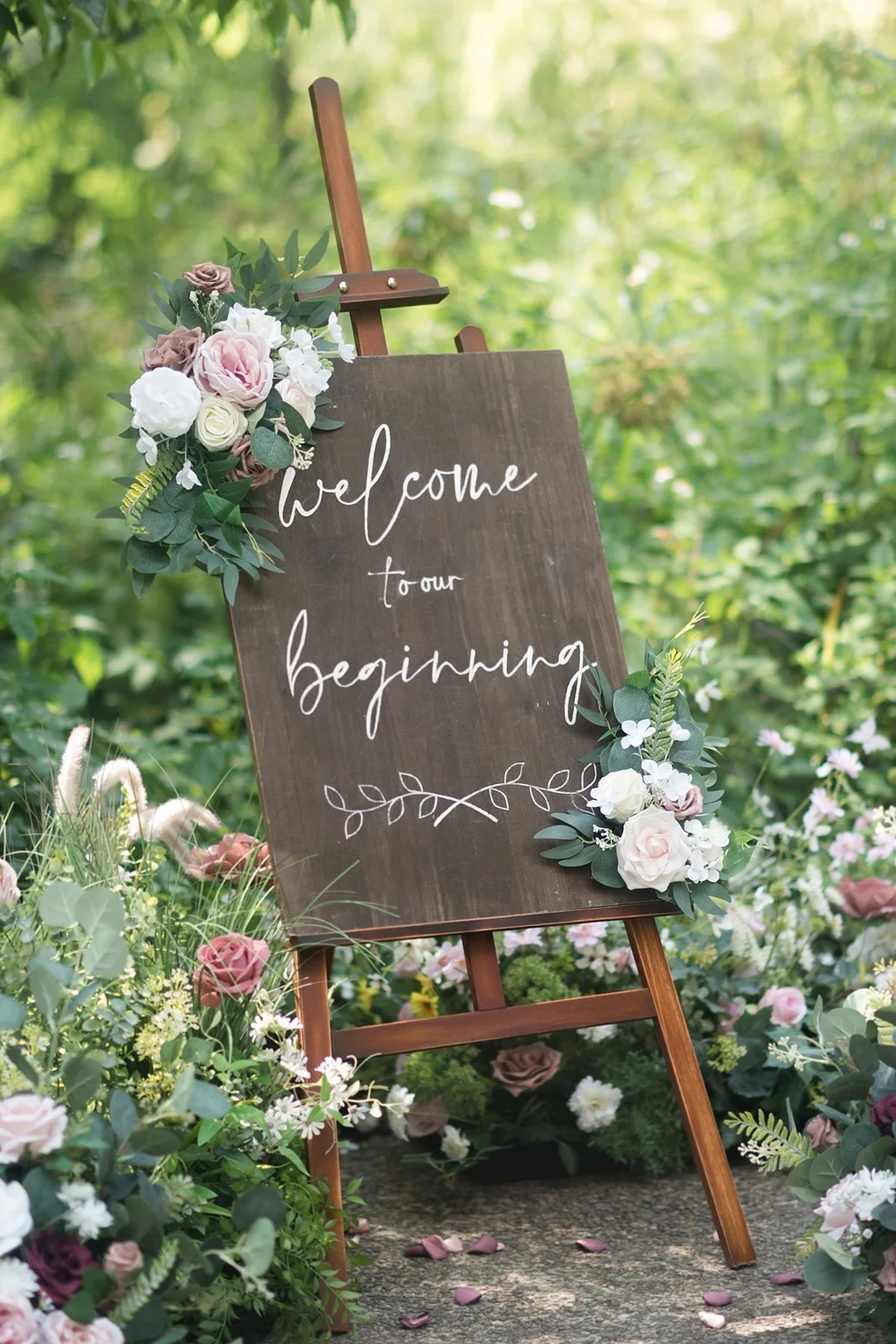 Welcome Sign Floral Decor in Dusty Rose & Cream