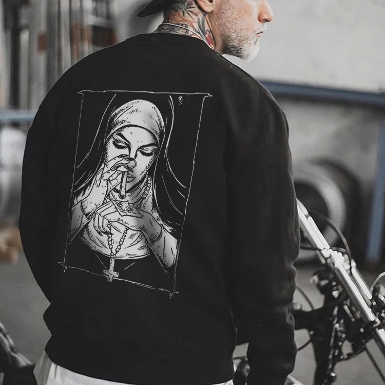 BAD RELIGIOUS NUN GRAPHIC CASUAL BLACK PRINT Sweatshirt