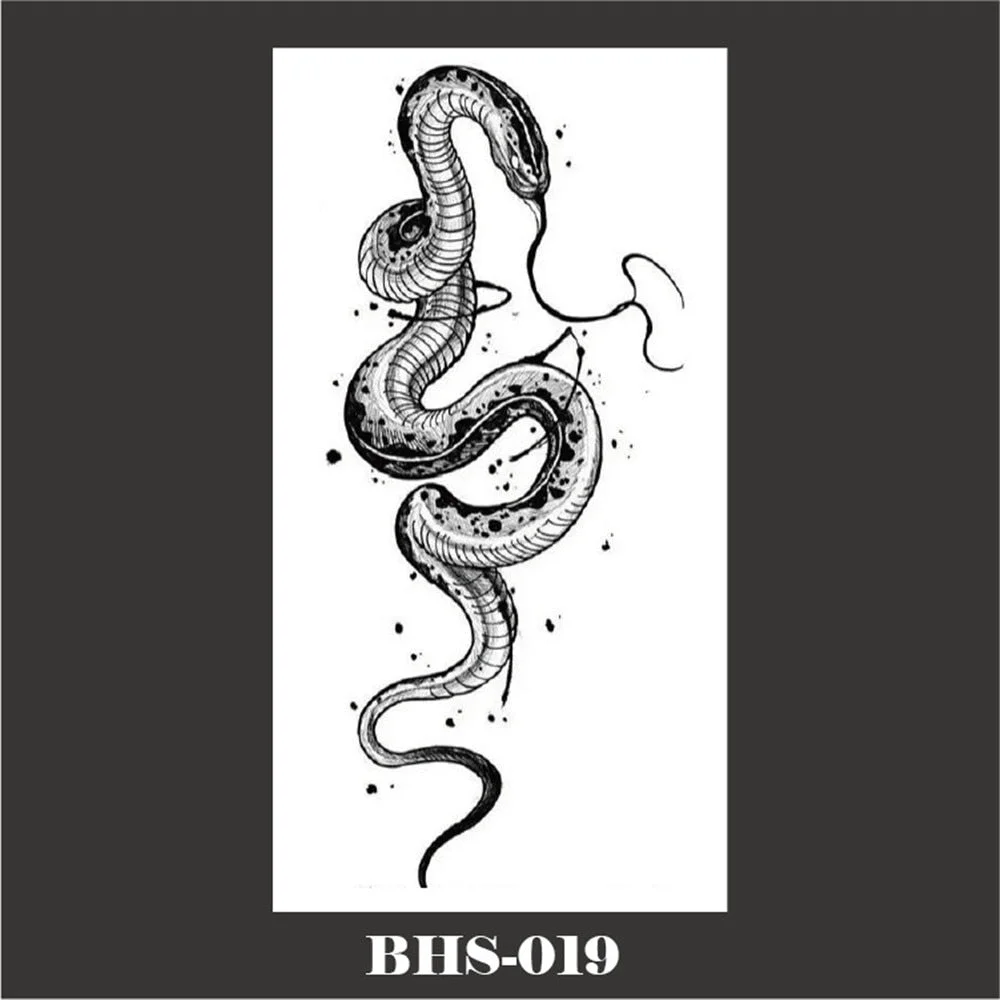 2022 New Snake Tattoo Stickers Dark Tide Cool Flower Snake Skull Tattoo Stickers For Body Art Arm Sleeves Snake Flowers