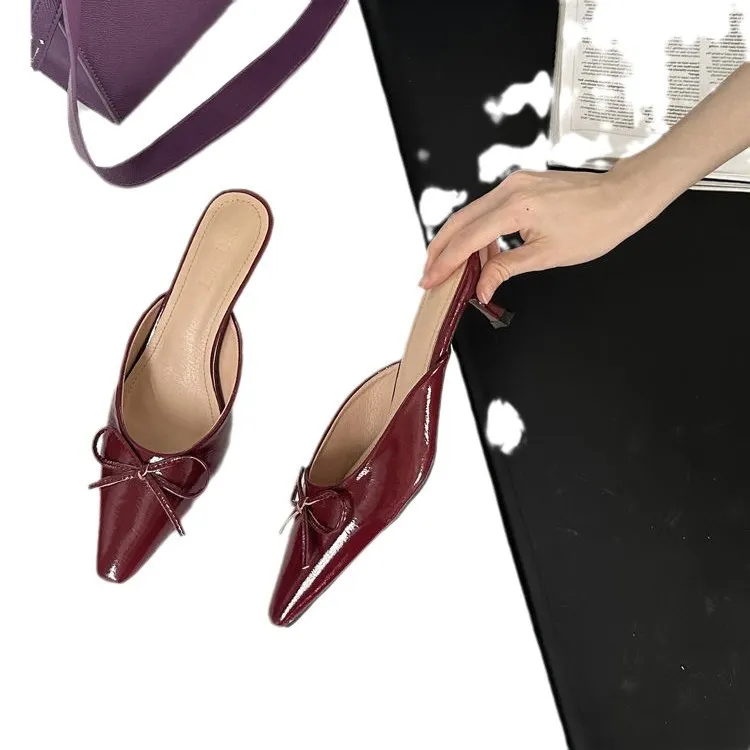Brownm Brownm New Fall 2024 Dress With Low Heel Bow And Half Slippers