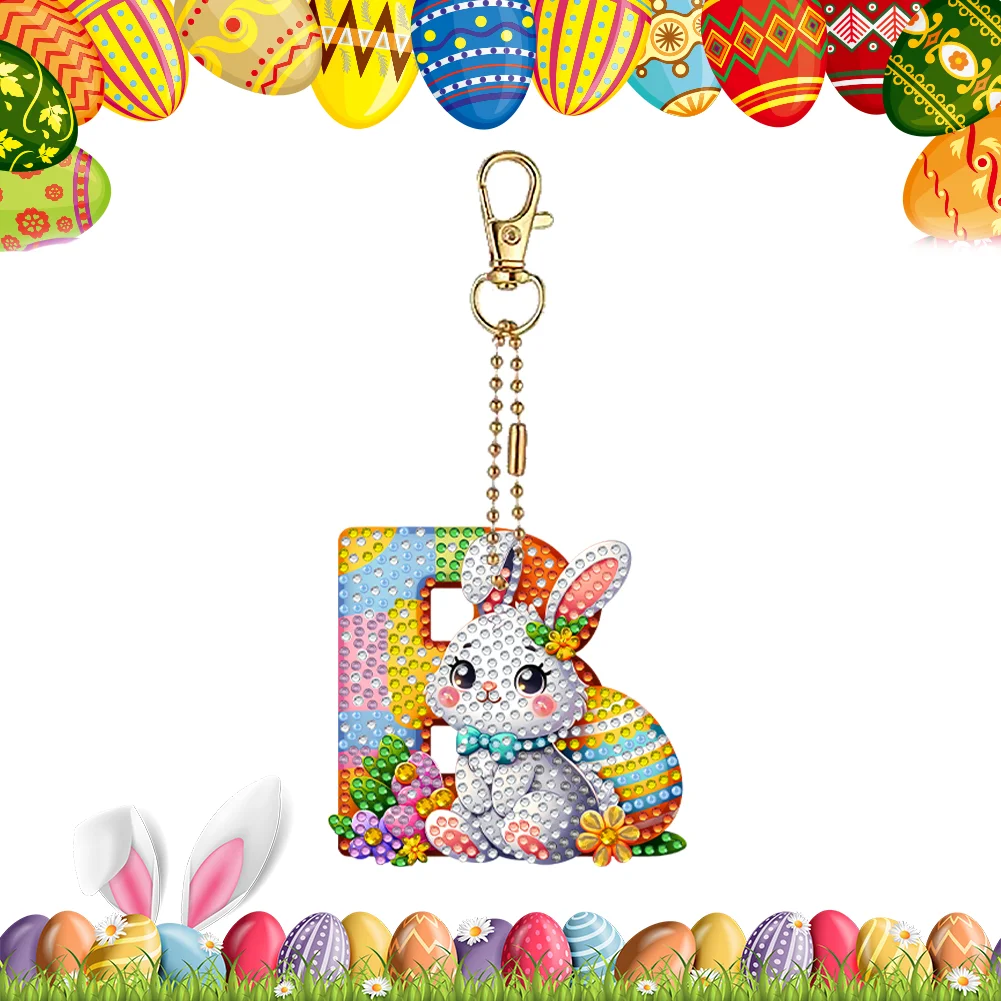 DIY PET Double Sided Special Shaped Easter Alphabet B Diamond Painting Keychain