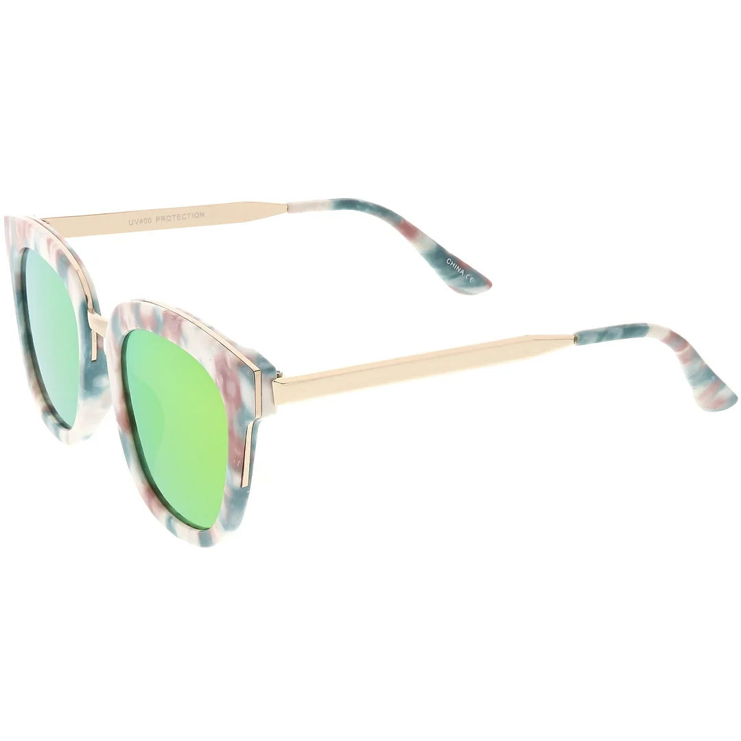 Marble Printed Horn Rimmed glasses Metal Nose Bridge Colored Mirror Square Flat Lens 49mm