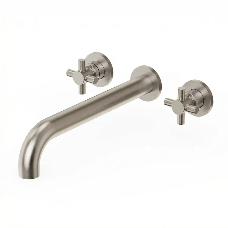 EVERSTEIN Two-Handle Wall Mount Bathtub Faucet in Brushed Nickel, 11.69" Spout Reach