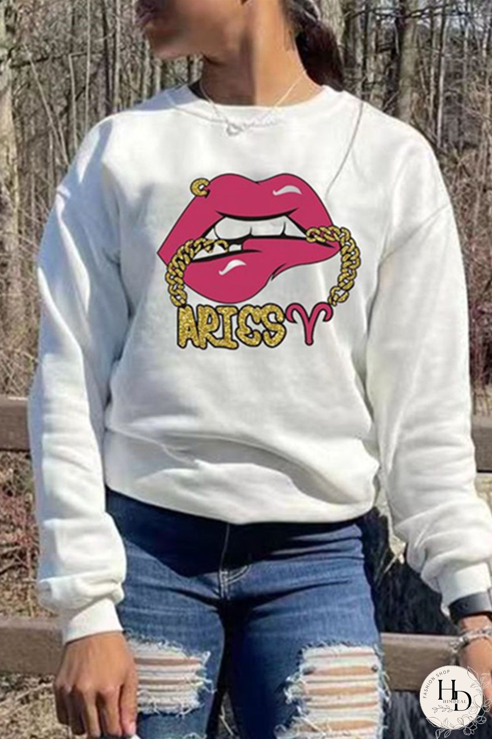 White Fashion Casual Print Basic O Neck Tops