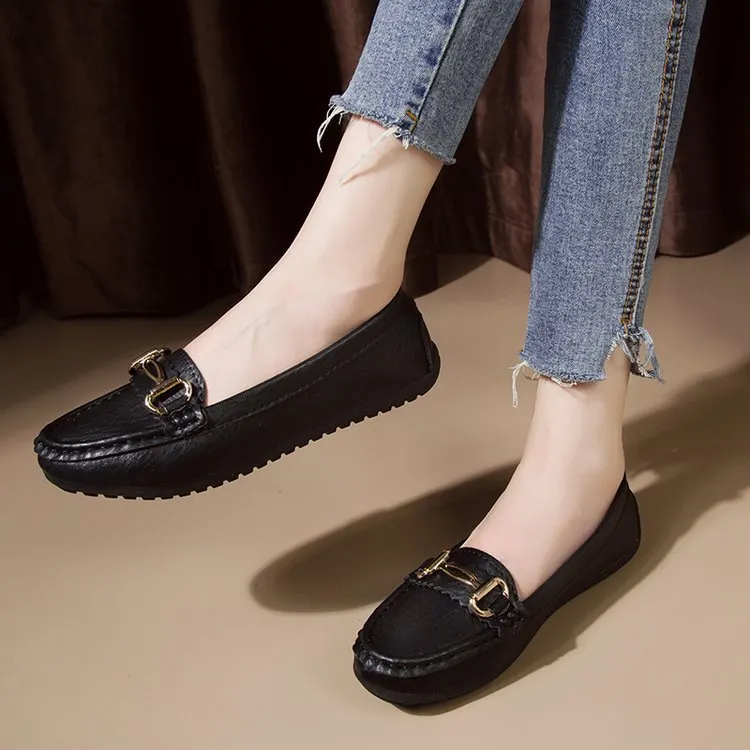 New Fashion Women's Flat Shoes Genuine Leather Shoes For Women Slip On Casual Flat Shoes Women Loafers Soft Nurse Ballerina Shoe