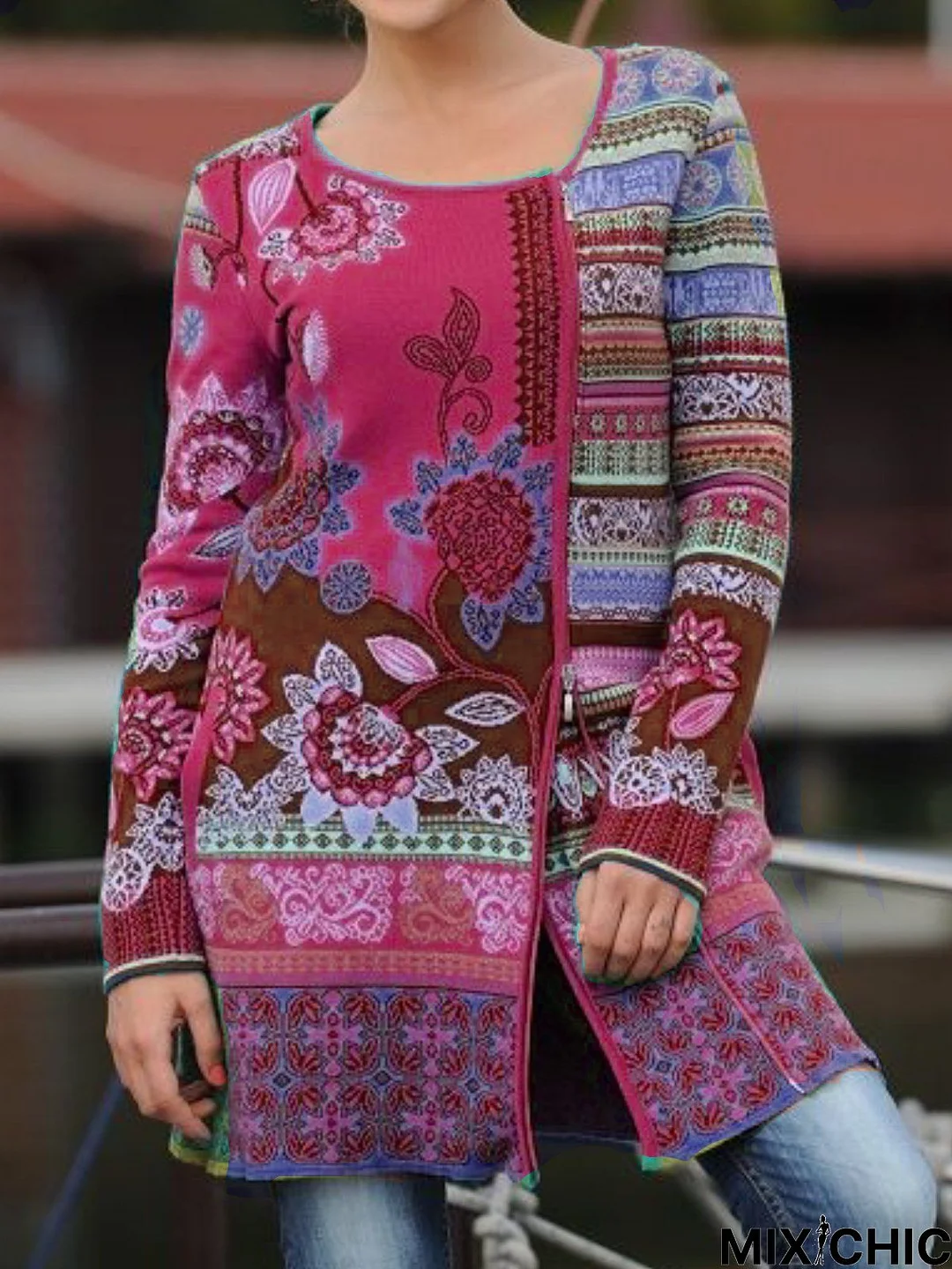 Women Casual Fair Isle Knitting Coat