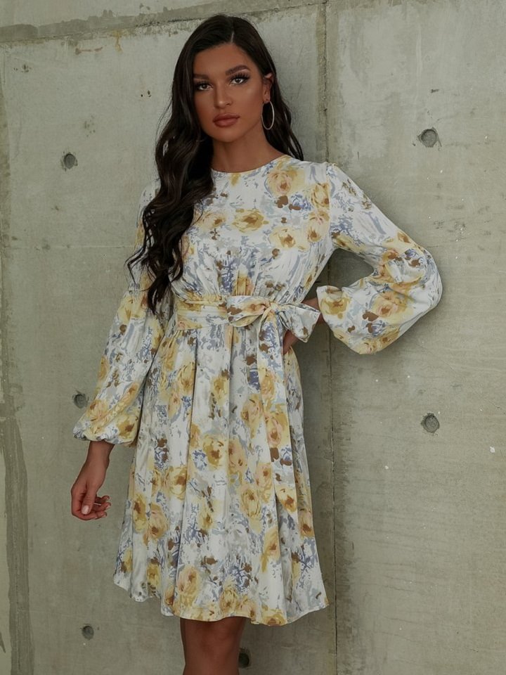 Holiday Lantern Sleeve Printed Dress | EGEMISS