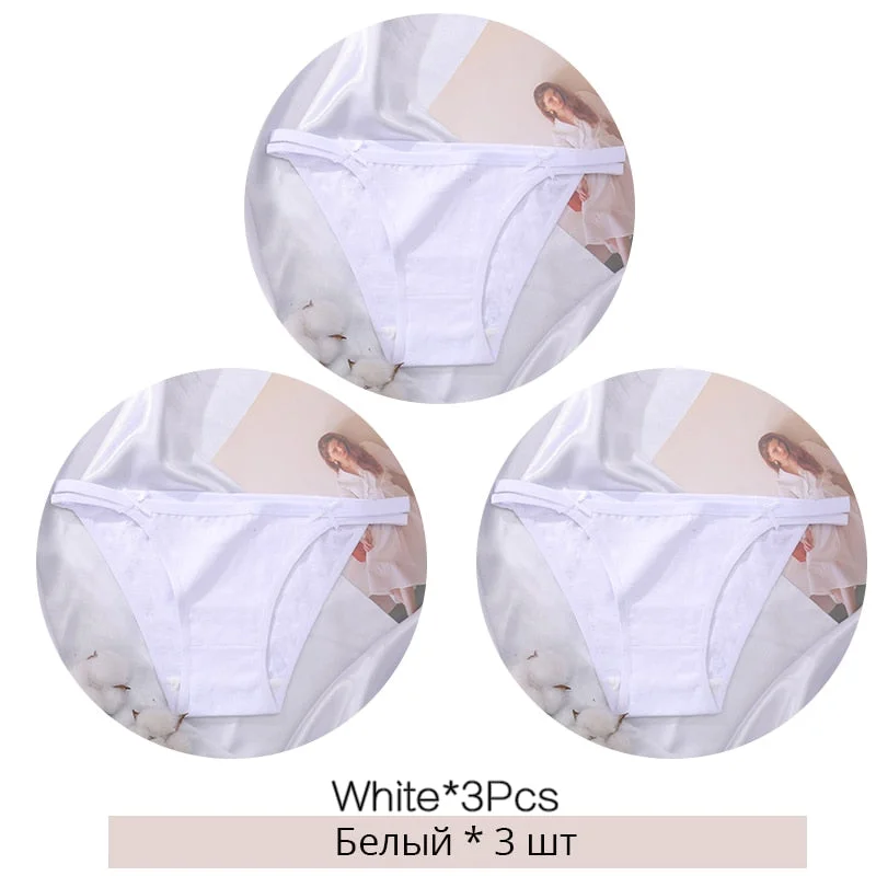 FINETOO M-2XL Bow Cotton Panties 3Pcs/set Women Briefs Girls Plus Size Underpants Low-rise Hollow Underwear Female Lingerie 2021