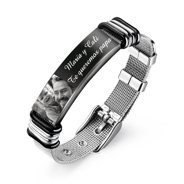 A mi querido-pulsera de bordillo ajustable de hombre personalizada con 2 textos y una foto
