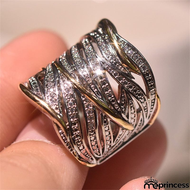 New Full Zircon Multi-layer Gold Two-color Women's Ring